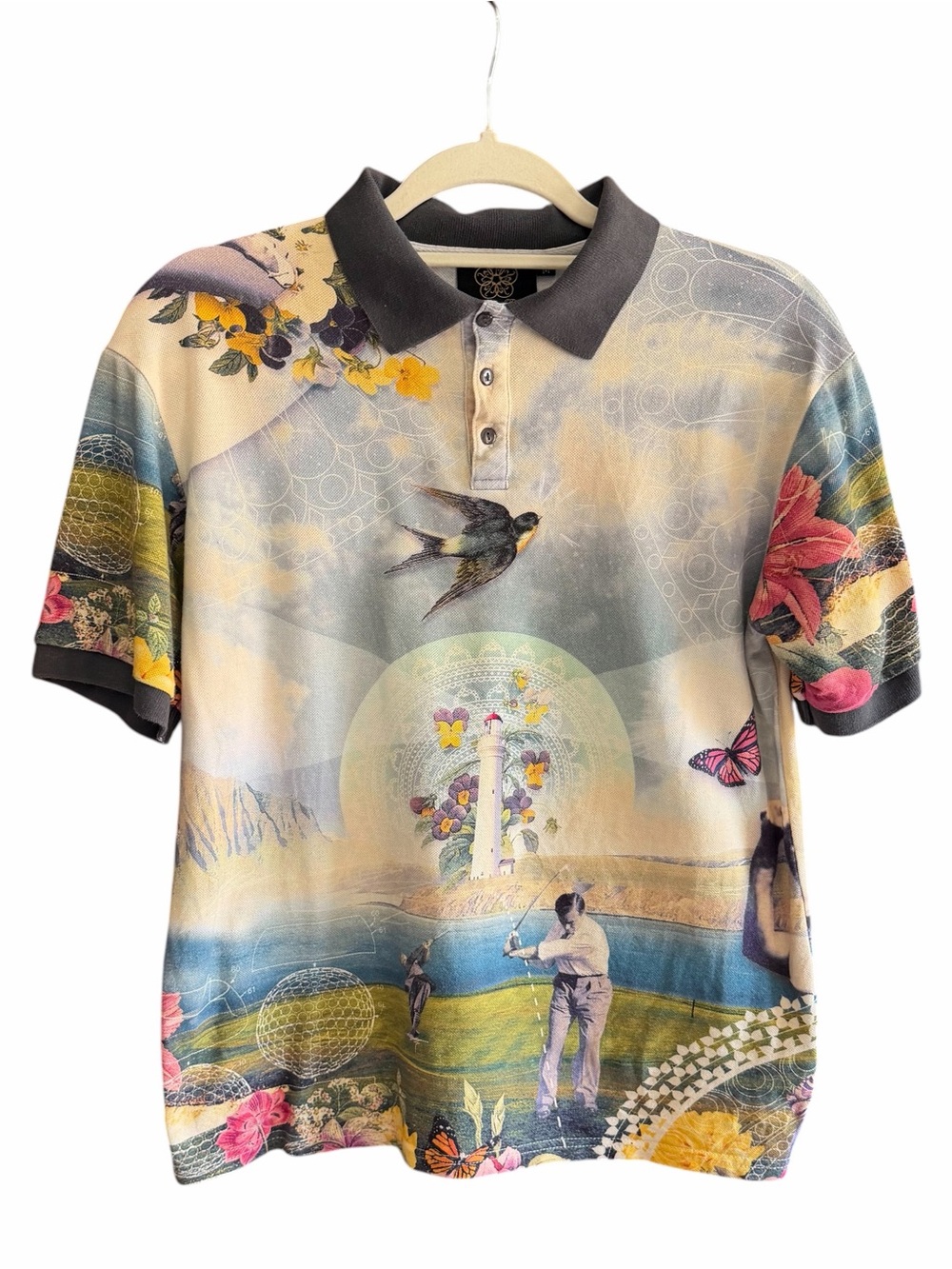 GRESHAM BLAKE Surrealist Polo Shirt Bespoke Golf Scene M